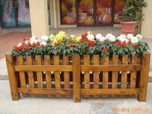 供应订做 防腐木木花箱 碳化木花箱 景观花箱